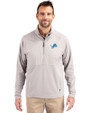 Detroit Lions Cutter & Buck Adapt Recycled Soft Knit Stretch Mens Hybrid Quarter Zip Pullover  Polished Medium Gray Front