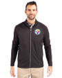 Pittsburgh Steelers Cutter & Buck Adapt Eco Knit Hybrid Recycled Mens Big & Tall Full Zip Jacket Black Front