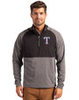 Texas Rangers Cutter & Buck Adapt Eco Knit Hybrid Recycled Mens Quarter Zip Black Heather/Black Front