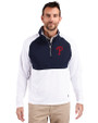 Philadelphia Phillies Cutter & Buck Adapt Eco Knit Hybrid Recycled Mens Quarter Zip White/Navy Blue Front