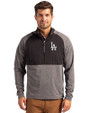 Los Angeles Dodgers Cutter & Buck Adapt Eco Knit Hybrid Recycled Mens Quarter Zip Black Heather/Black Front