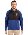 New York Mets Cutter & Buck Adapt Eco Knit Hybrid Recycled Mens Quarter Zip Tour Blue/Black Front