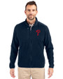 Philadelphia Phillies Cutter & Buck Cascade Epic Comfort Recycled Sherpa Fleece Mens Big & Tall Full Zip Jacket Navy Blue Front