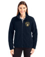 Milwaukee Brewers Cutter & Buck Cascade Epic Comfort Recycled Sherpa Fleece Womens Full Zip Jacket Navy Blue Front