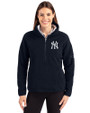New York Yankees Cutter & Buck Cascade Epic Comfort Recycled Sherpa Fleece Womens Pullover Jacket Navy Blue Front
