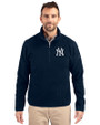 New York Yankees Cutter & Buck Cascade Eco Fleece Mens Quarter Zip Jacket Navy Blue Front