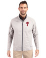 Philadelphia Phillies Cutter & Buck Adapt Recycled Soft Knit Stretch Mens Big & Tall Hybrid Full Zip Jacket Polished Medium Gray Front