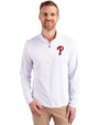 Philadelphia Phillies Cutter & Buck Virtue Eco Pique Recycled Quarter Zip Mens Big & Tall Pullover White Front