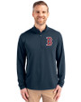 Boston Red Sox Cutter & Buck Virtue Eco Pique Recycled Quarter Zip Mens Big & Tall Pullover Navy Blue Front