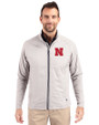 Nebraska Cornhuskers Cutter & Buck Adapt Recycled Soft Knit Stretch Mens Big & Tall Hybrid Full Zip Jacket Polished Medium Gray Front