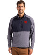 Dayton Flyers Cutter & Buck Adapt Eco Knit Hybrid Recycled Mens Quarter Zip Navy Blue Heather/Navy Blue Front