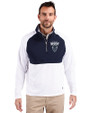 Howard Bison Cutter & Buck Adapt Eco Knit Hybrid Recycled Mens Quarter Zip White/Navy Blue Front