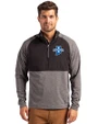 Indiana State Sycamores Cutter & Buck Adapt Recycled Soft Knit Stretch Mens Hybrid Quarter Zip Pullover  Black Heather/Black Front