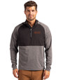 UOP Tigers Cutter & Buck Adapt Eco Knit Hybrid Recycled Mens Quarter Zip Black Heather/Black Front
