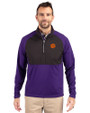 Clemson Tigers Cutter & Buck Adapt Eco Knit Hybrid Recycled Mens Quarter Zip College Purple/Black Front