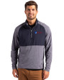 Fairleigh Dickinson Knights Cutter & Buck Adapt Eco Knit Hybrid Recycled Mens Quarter Zip Navy Blue Heather/Navy Blue Front