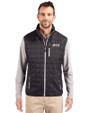 NYU Violets Cutter & Buck Rainier PrimaLoft® Mens Eco Insulated Full Zip Puffer Vest Black Front