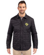 Cal Poly Mustangs Cutter & Buck Rainier PrimaLoft® Mens Big and Tall Eco Insulated Quilted Shirt Jacket Black Front