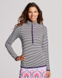 Cutter & Buck L/S 3/4 Zip Trevor Stripe College Purple Front