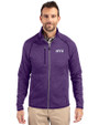 NYU Violets Cutter & Buck Mainsail Sweater-Knit Mens Full Zip Jacket College Purple Heather Front