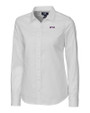 NYU Violets Cutter & Buck Stretch Oxford Womens Long Sleeve Dress Shirt White Mannequin