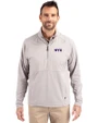 NYU Violets Cutter & Buck Adapt Eco Knit Hybrid Recycled Mens Quarter Zip Polished Medium Gray Front