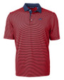 Carolina Panthers Americana Cutter & Buck Virtue Eco Pique Micro Stripe Recycled Mens Polo Red/Navy Blue Mannequin