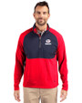 Green Bay Packers Americana Cutter & Buck Adapt Recycled Soft Knit Stretch Mens Hybrid Quarter Zip Pullover  Red/Navy Blue Front