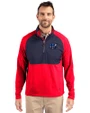 Cincinnati Bengals Americana Cutter & Buck Adapt Eco Knit Hybrid Recycled Mens Quarter Zip Red/Navy Blue Front