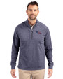 Denver Broncos Americana Cutter & Buck Adapt Eco Knit Heather Mens Quarter Zip Pullover Navy Blue Heather Front
