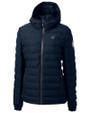 Carolina Panthers Americana Cutter & Buck Mission Ridge Repreve® Eco Insulated Womens Puffer Jacket Navy Blue Mannequin