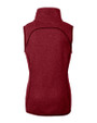 Carolina Panthers Americana Cutter & Buck Mainsail Sweater-Knit Womens Full Zip Asymmetrical Vest Cardinal Red Heather Mannequin Back