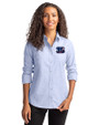 Cincinnati Bengals Americana Cutter & Buck Stretch Oxford Womens Long Sleeve Dress Shirt Light Blue Front