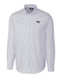 New England Patriots Americana Cutter & Buck Stretch Oxford Stripe Mens Long Sleeve Dress Shirt Light Blue Mannequin