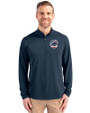 Chicago Cubs Stars & Stripes Cutter & Buck Virtue Eco Pique Recycled Quarter Zip Mens Big & Tall Pullover Navy Blue Front