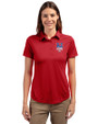 New York Mets Stars & Stripes Cutter & Buck Prospect Eco Textured Stretch Recycled Womens Short Sleeve Polo Cardinal Red Front