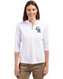 Colorado Rockies Stars & Stripes Cutter & Buck Virtue Eco Pique Recycled Half Zip Pullover Womens Hoodie White Front