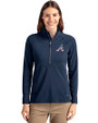 Atlanta Braves Stars & Stripes Cutter & Buck Adapt Eco Knit Stretch Recycled Womens Half Zip Pullover Navy Blue Front