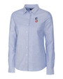 Seattle Mariners Stars & Stripes Cutter & Buck Stretch Oxford Womens Long Sleeve Dress Shirt Light Blue Mannequin