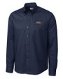 Pepperdine Waves Cutter & Buck Epic Easy Care Nailshead Mens Long Sleeve Dress Shirt Navy Blue Mannequin