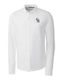 Colorado Rockies Stars & Stripes Cutter & Buck Advantage Tri-Blend Pique Long Sleeve Knitted Mens Button Down White Mannequin