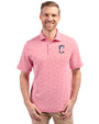 Cleveland Guardians Stars & Stripes Cutter & Buck Virtue Eco Pique Botanical Print Recycled Mens Polo Red Front