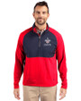 New Orleans Saints Americana Cutter & Buck Adapt Eco Knit Hybrid Recycled Mens Quarter Zip Red/Navy Blue Front