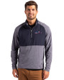 Seattle Seahawks Americana Cutter & Buck Adapt Eco Knit Hybrid Recycled Mens Quarter Zip Navy Blue Heather/Navy Blue Front