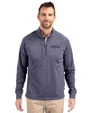 San Francisco 49ers Americana Cutter & Buck Adapt Eco Knit Heather Mens Quarter Zip Pullover Navy Blue Heather Front