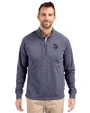 Minnesota Vikings Americana Cutter & Buck Adapt Recycled Soft Knit Stretch Mens Big & Tall Heathered Quarter Zip Pullover Navy Blue Heather Front