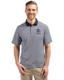 New Orleans Saints Americana Cutter & Buck Virtue Recycled Micro Stripe Featherlight Pique Mens Polo Navy Blue/White Front