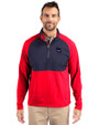 Minnesota Vikings Americana Cutter & Buck Adapt Eco Knit Hybrid Recycled Mens Quarter Zip Red/Navy Blue Front