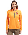 Tampa Bay Buccaneers Historic Cutter & Buck Adapt Recycled Soft Knit Stretch Womens Half Zip Pullover Orange Burst Front