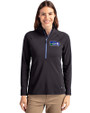 Seattle Seahawks Historic Cutter & Buck Adapt Eco Knit Stretch Recycled Womens Half Zip Pullover Black/Tour Blue Front